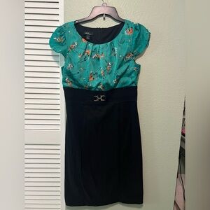 AGB Teal and Black Floral Dress